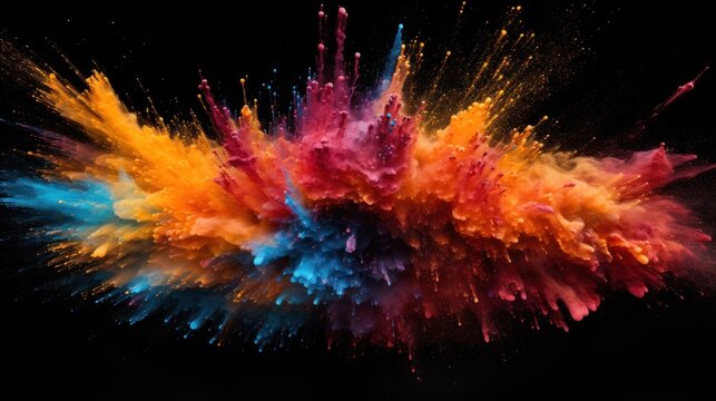 visually stunning image capturing the moment of an explosion of colored powder against a black background