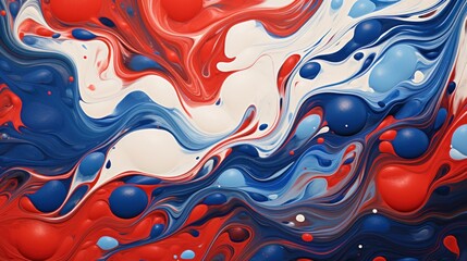 mix of red white blue color paints with forming abstract patterns against blue background