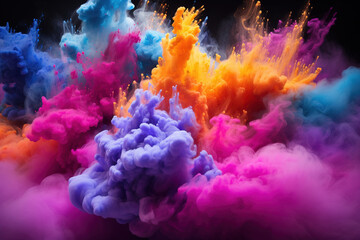 A lively background filled with splashes of colored powder or paints.