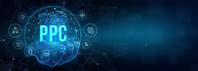 Business, Technology, Internet and network concept. PPC Pay per click payment. Technology digital marketing. 3d illustration