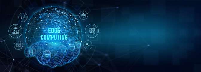 Edge computing modern IT technology on virtual screen. Business, technology, internet and networking concept. 3d illustration