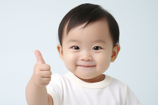 Asian Baby Giving a Thumbs Up