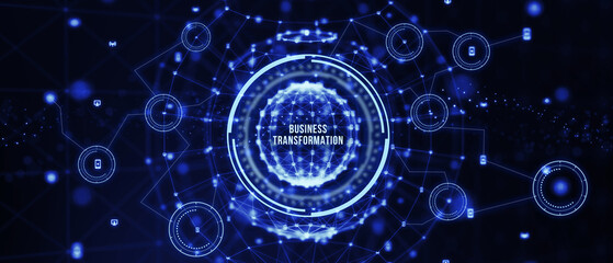 Business, technology, internet and network concept. Virtual screen of the future and sees the inscription: Business transformation. 3d illustration
