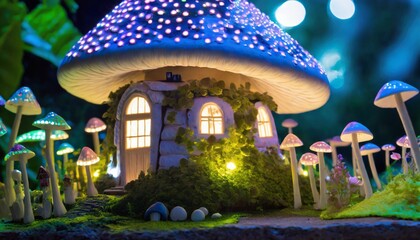 fantasy mushroom house isolated on mushroom forest
