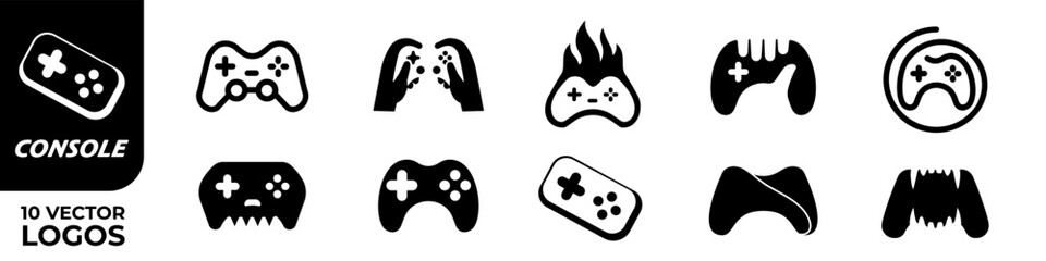 Gaming controller icon set. Silhouette style.
