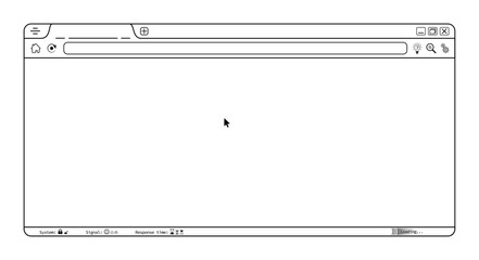 Black internet browser webpage, blank website template vector design. Editable lines web browser with icons illustration. Homepage mockup background illustration. 