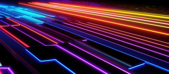 Neon colored abstract technology floor lines