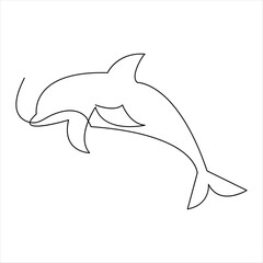 Dolphin fish continuous one line art drawing minimalist swimming hand drawn outline vector illustration