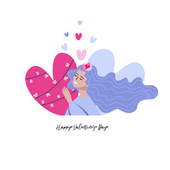 Girl with happy valentines day heart