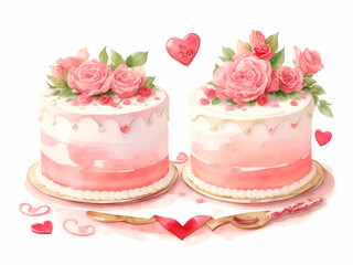 Mini cake with pink roses decoration 