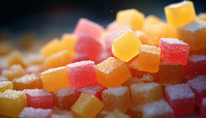 Recreation of jelly sugar cubes with different colours. Gummy candy	 - obrazy, fototapety, plakaty