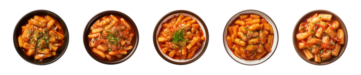 Fotobehang Collection bowl of Korean food, tteokbokki isolated on a transparent background, top view  © agungai