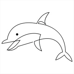 Dolphin fish outline vector illustration and minimalist design continuous single line art drawing