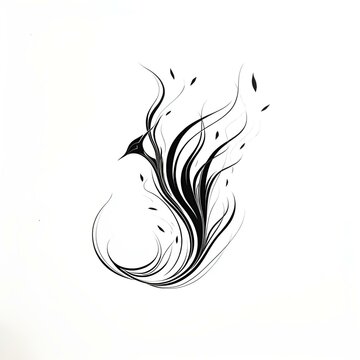 AI generated illustration of an artistic black and white tattoo design of a majestic phoenix