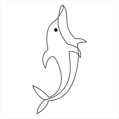 Dolphin fish continuous one line art drawing minimalist swimming hand drawn outline vector illustration