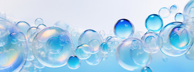 Transparent soap bubbles floating on abstract background. Cleanliness, soap foam - obrazy, fototapety, plakaty
