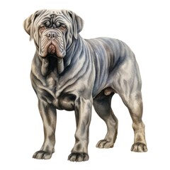 Neapolitan Mastiff dog breed watercolor illustration. Cute pet drawing isolated on white background.