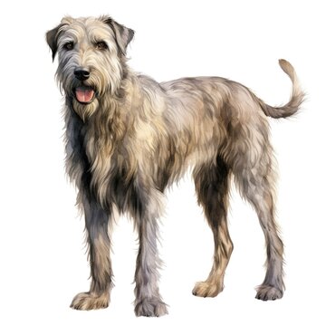 Irish Wolfhound dog breed watercolor illustration. Cute pet drawing isolated on white background.