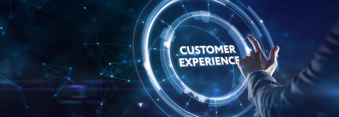 CUSTOMER EXPERIENCE inscription, social networking concept. Business, Technology, Internet and...