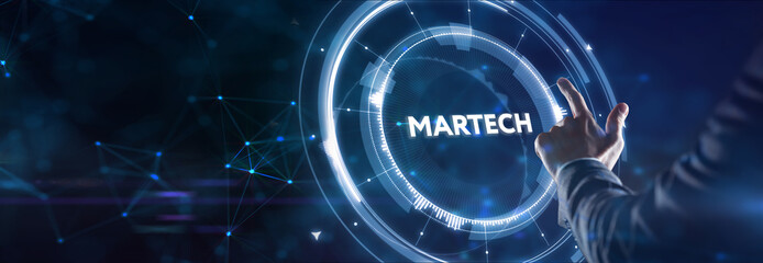 Martech marketing technology concept on virtual screen interface. Business, Technology, Internet...