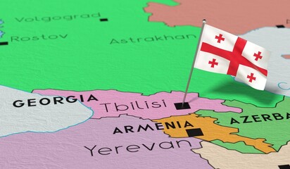 Georgia, Tbilisi - national flag pinned on political map - 3D illustration