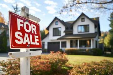 Obraz premium House for sale sign in front of a modern home