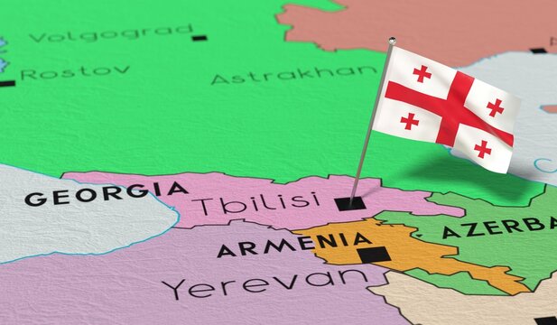 Georgia, Tbilisi - national flag pinned on political map - 3D illustration