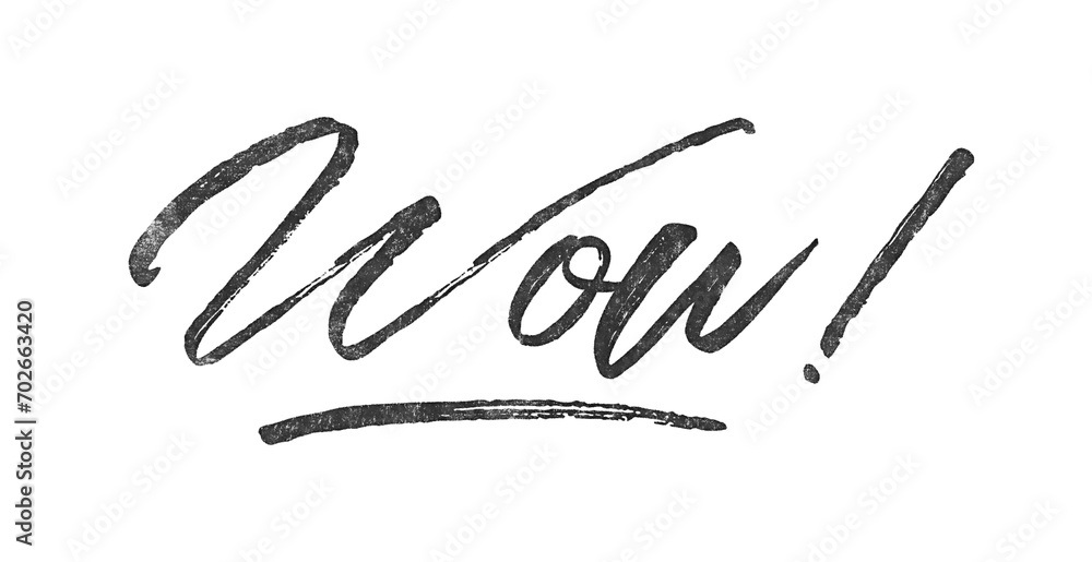Poster word wow! written in brush script font with marker ink effect isolated on transparent background