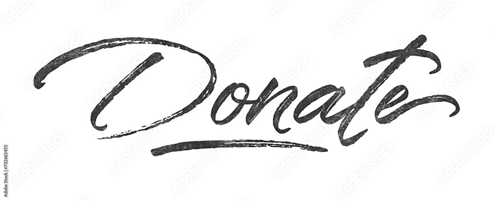 Poster word donate written in brush script font with marker ink effect isolated on transparent background