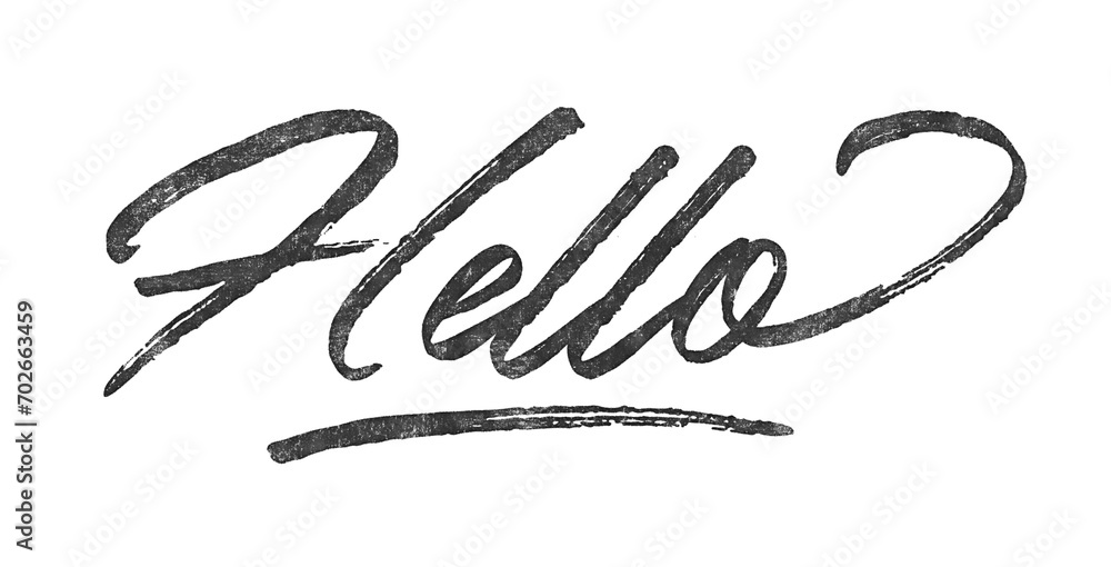 Poster word hello written in brush script font with marker ink effect isolated on transparent background
