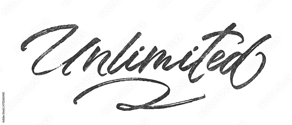 Poster word unlimited written in brush script font with marker ink effect isolated on transparent backgroun