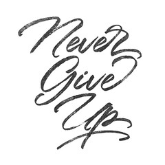 Never Give Up written in brush script font with marker ink effect isolated on transparent background