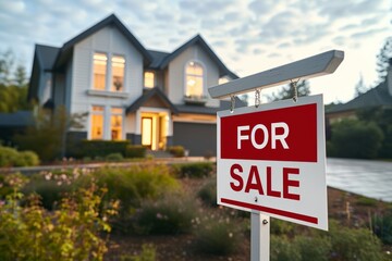 Obraz premium House for sale sign in front of a modern home