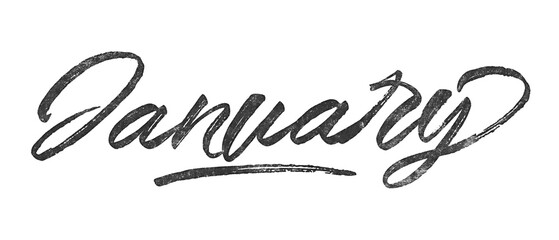 Month January written in brush script font with marker ink effect isolated on transparent background