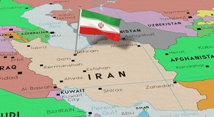 Iran, Teheran - national flag pinned on political map - 3D illustration © PX Media