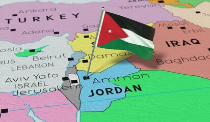 Jordan, Amman - national flag pinned on political map - 3D illustration