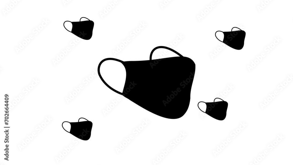 Poster zoom in and out animation the mask symbol. large black symbol in the center and four small symbols a