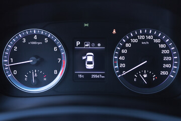 Fototapeta premium Car dashboard interior front view of luxury new car