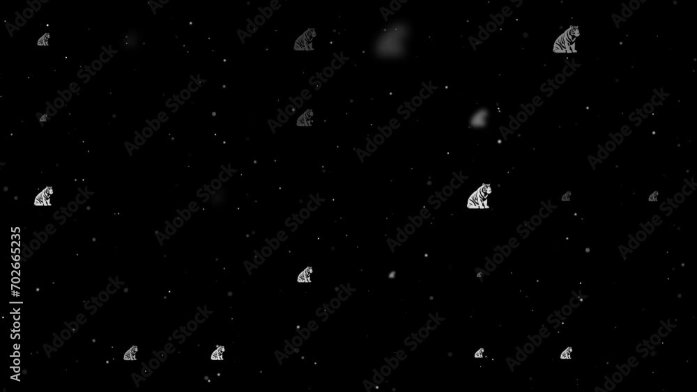 Poster template animation of evenly spaced sitting tiger symbols of different sizes and opacity. animation 