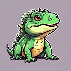 AI generated illustration of a cheerful cartoon green lizard