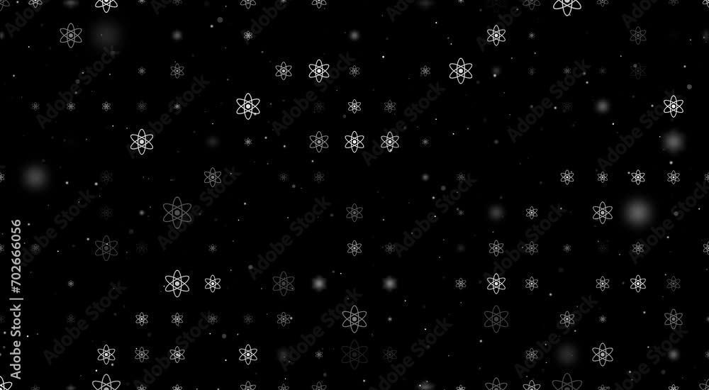 Poster template animation of evenly spaced atomic symbols of different sizes and opacity. animation of tran