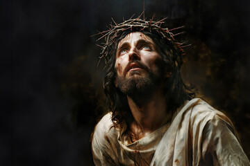 Jesus Christ Portrait with crown of thorns - 702667450