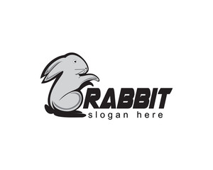 rabbit logo design template Gray rabbit standing pose with both arms outstretched