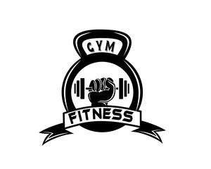 fitness logo design template hands up carrying the barbell