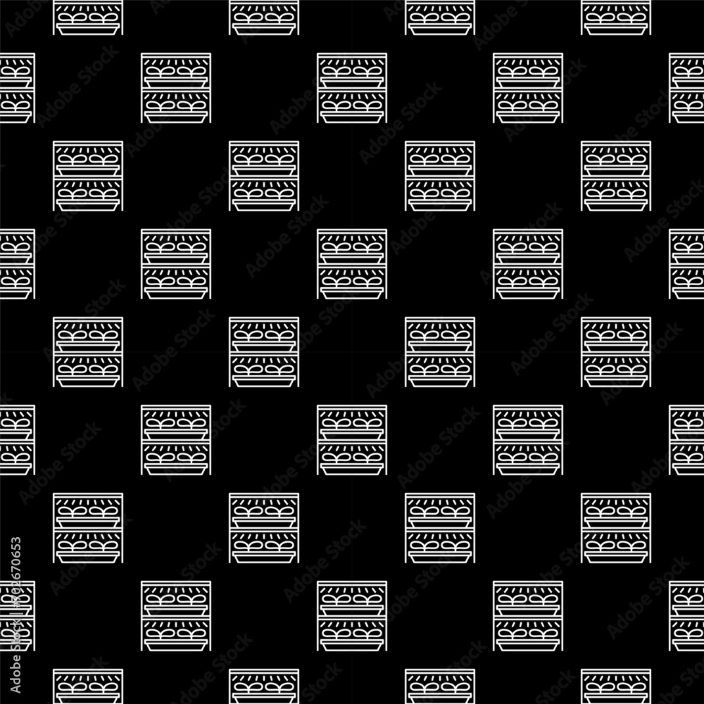 Poster seedling and grow light system vector phyto lamps dark linear seamless pattern