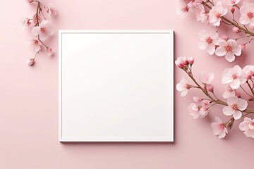 Mockup poster frame close up, 3d render minimalist top shot, new year theme, cherry blossom branches concept - Powered by Adobe