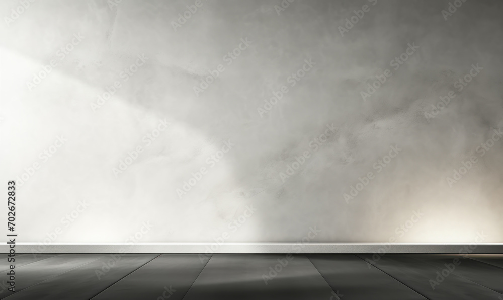 Poster sleek minimal abstract background with a spotlight on a smooth gray plaster wall, ideal for sophisti