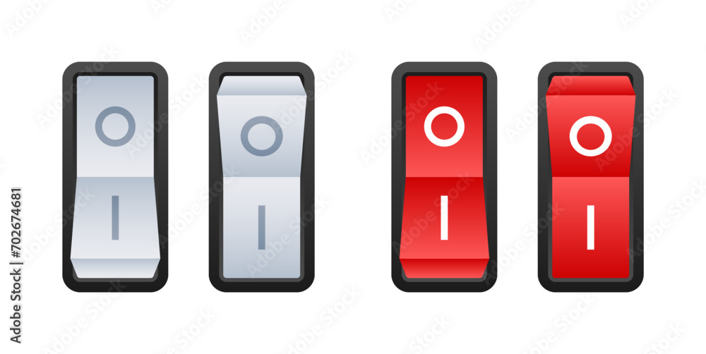 Aufkleber switch button icons showing off and on states in grey and red. vector stock illustration