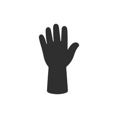 Vector image of a black hand in a flat style, ideal for icons, signs, user interfaces or educational materials.