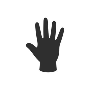 Vector outline black hand with open palm, flat graphic design, hand icon.